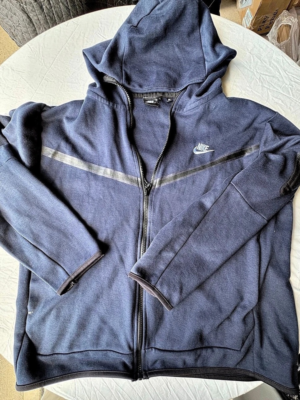 Nike Tech Hoodie Medium Blue Gray Full Zip Sweatshirt Zippered Sleeve Pocket